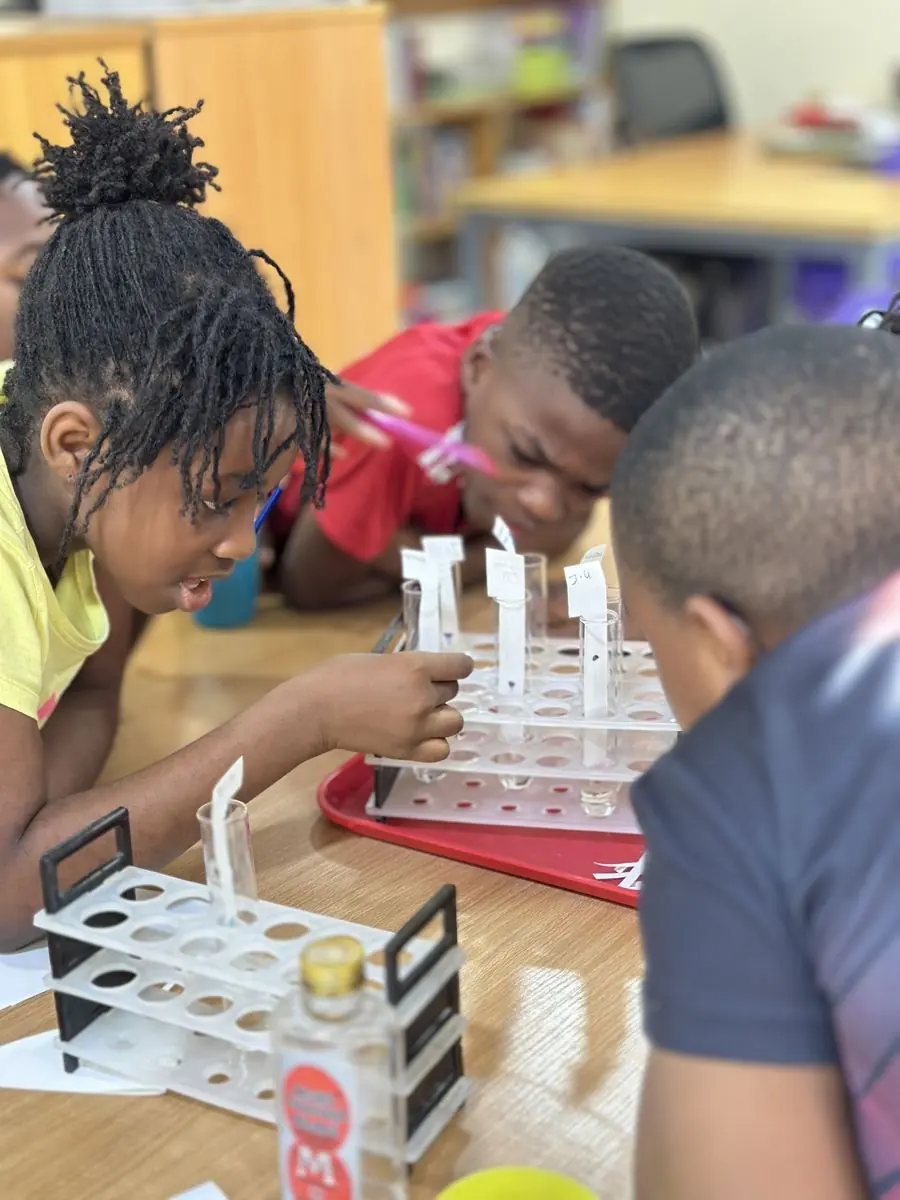 Children carrying out a science experiment with test tubes